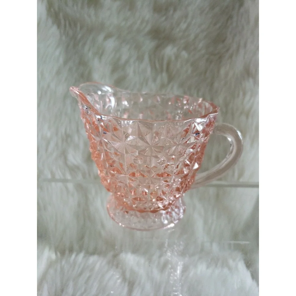 Fenton Pink Depression Glass Creamer Crystal Cut Style